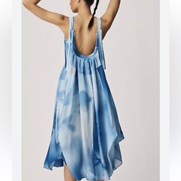 Anthropologie Blue Parachute Printed Tie Dye Flowy Hankerchief Hem Dress XL - Picture 3 of 10